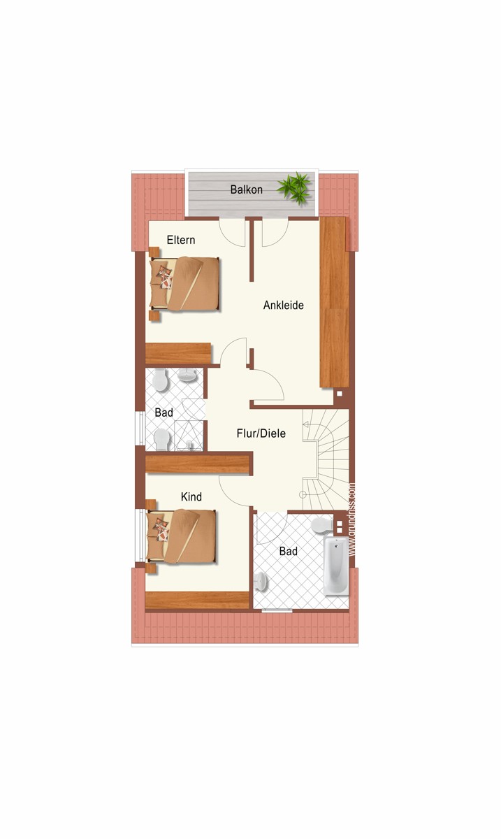 Der Grundriss Obergeschoss Doppelhaush�lfte Korschenbroich