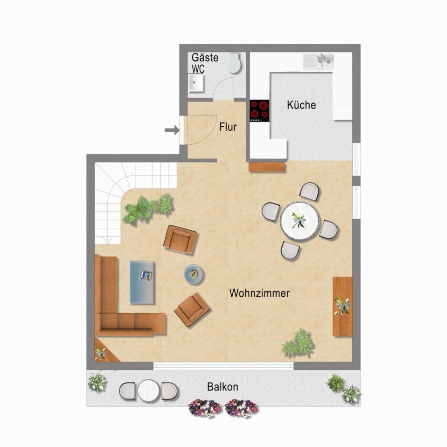 Grundriss Erdgeschoss Maisonettewohnung Korschenbroich / Raderbroich