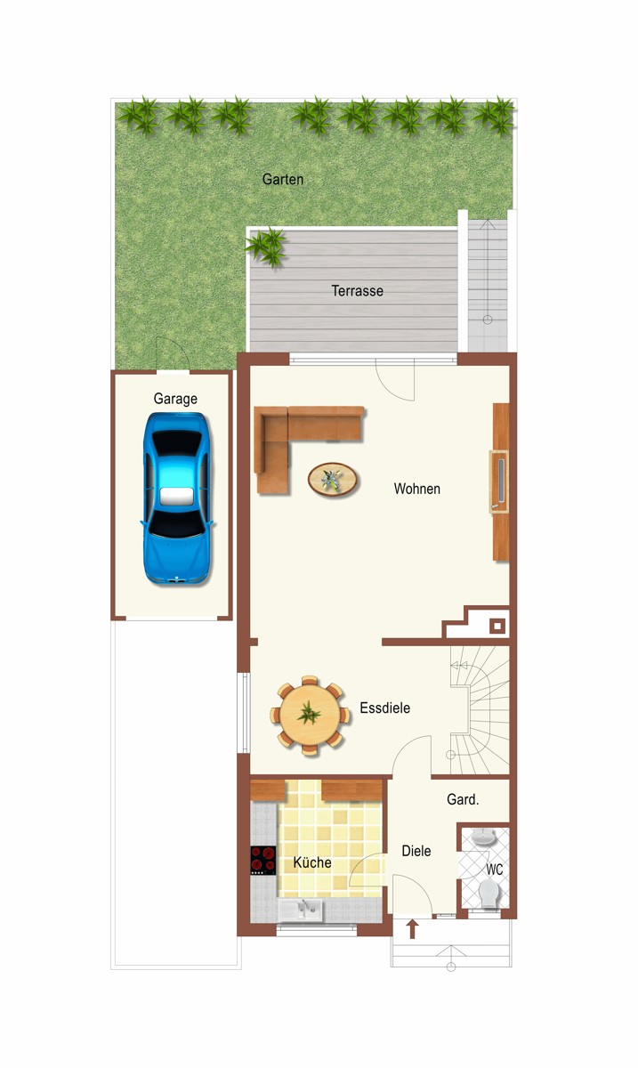 Der Grundriss Erdgeschoss Doppelhaush�lfte Korschenbroich