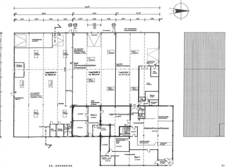 Grundriss EG Halle / Lager / Produktion Kempen