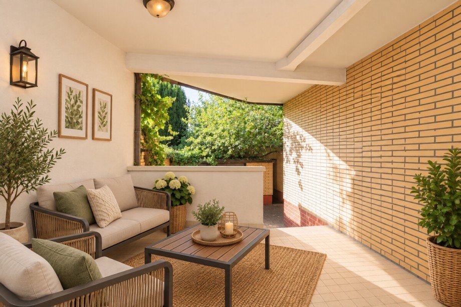 Visualisiertes Einrichtungskonzept: Die Terrasse Einfamilienhaus Korschenbroich / Neersbroich